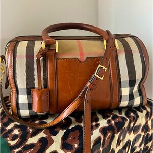 Burberry House Check Medium Alchester Bowling Bag Tan